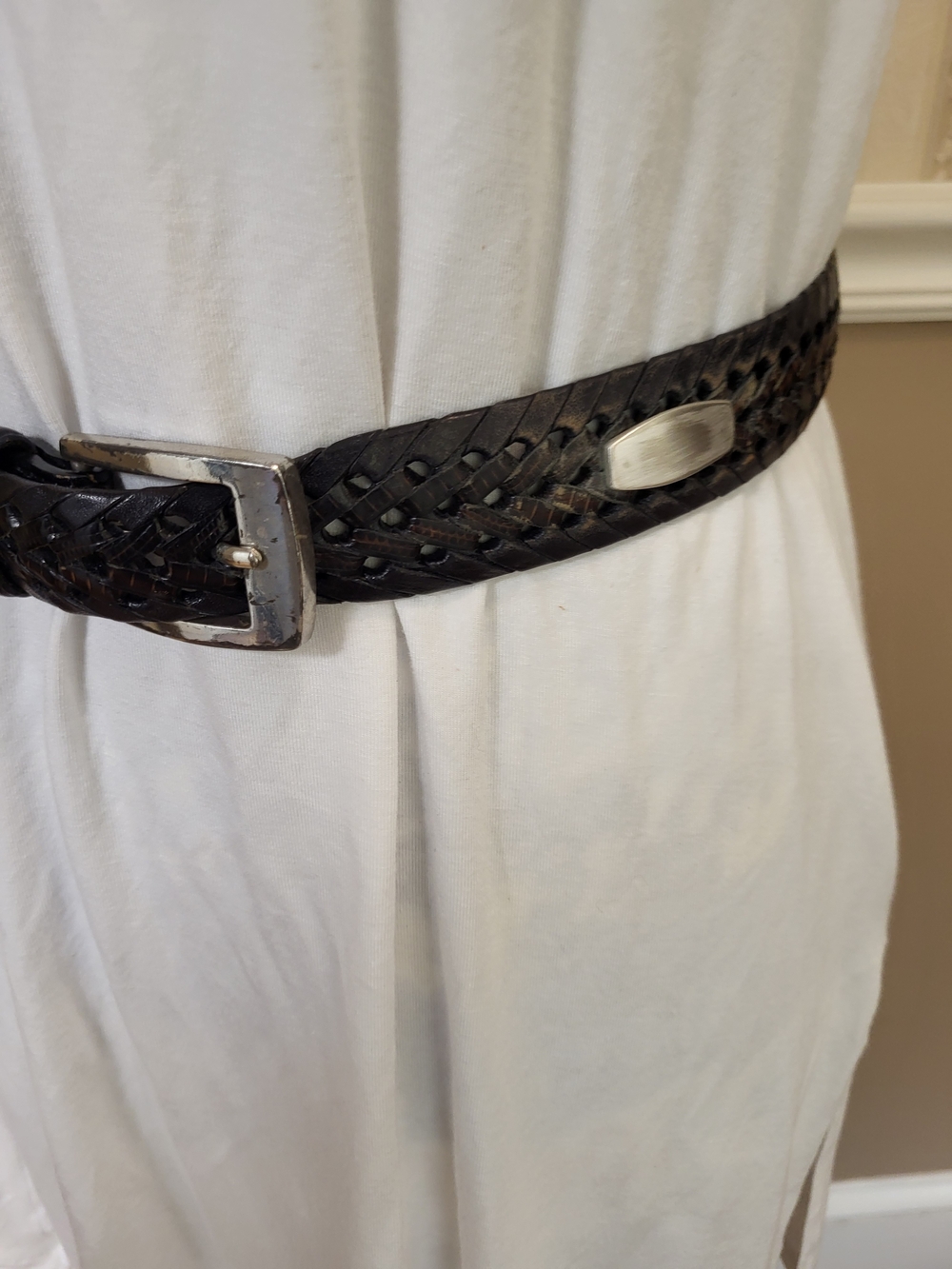 Men's Brighton Dark Brown Braided Leather Belt with Silver Buckle, Size 40